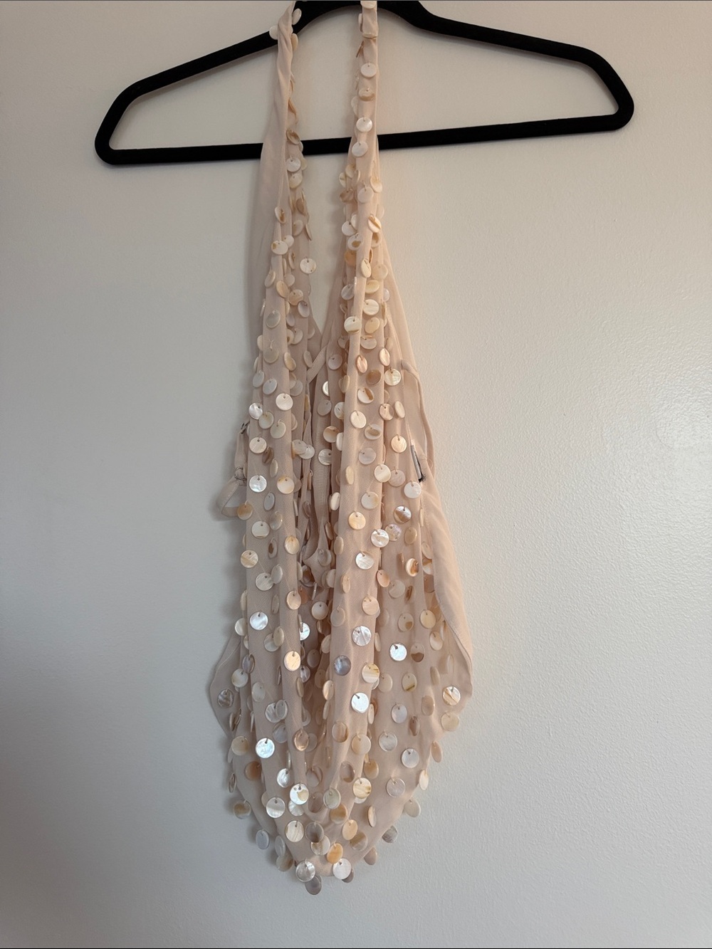 Peppermayo Shell Top Beaded Sequined Wall Hanging - Cream Decorative Accent